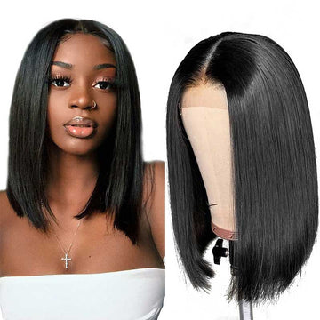 Peruvian Pre Plucked Straight Short Bob Lace Front Human Hair Wigs-4